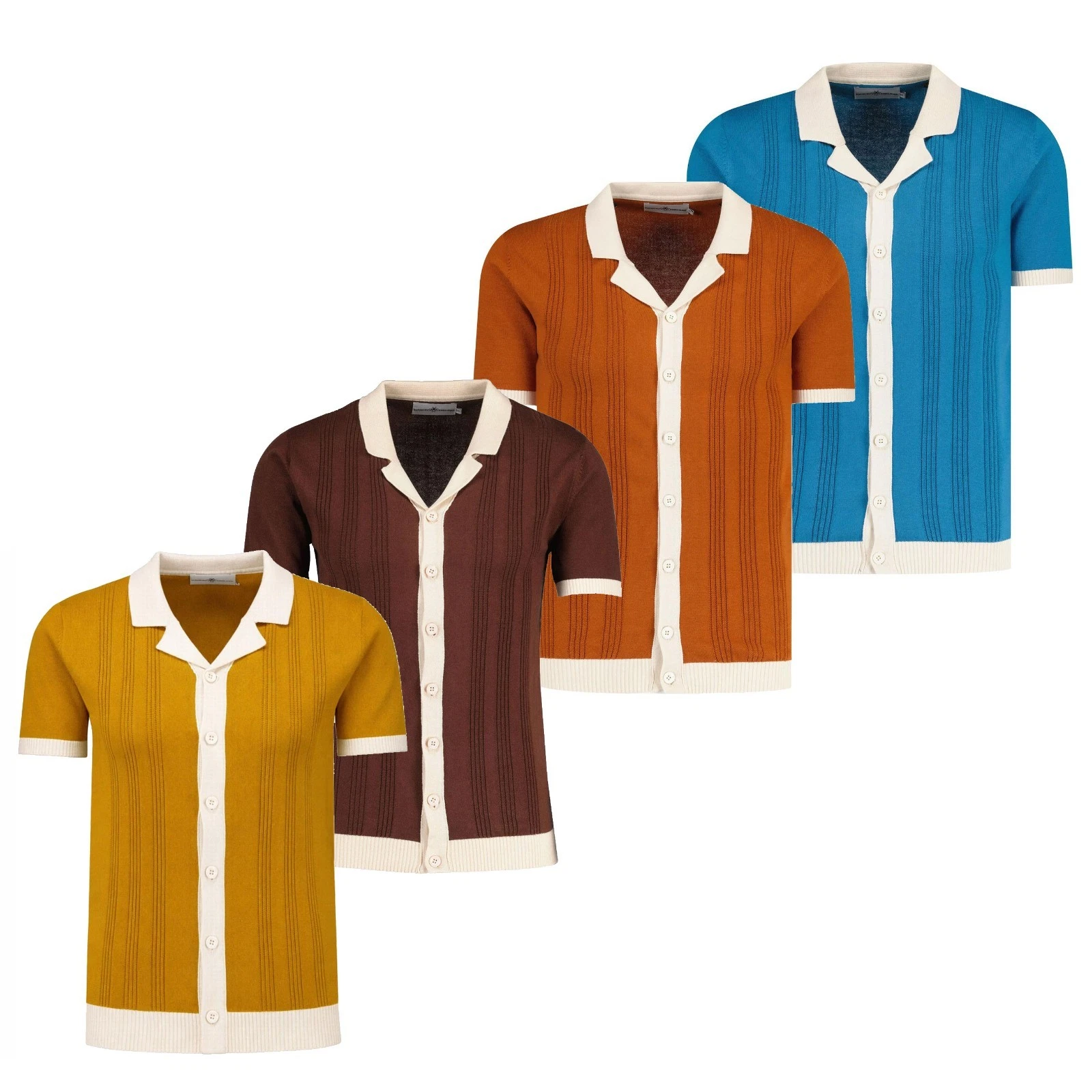 MADCAP MOD 50s 60s 70s RETRO KNITTED Revere Collar SHIRT Polo RIVIERA MC1088