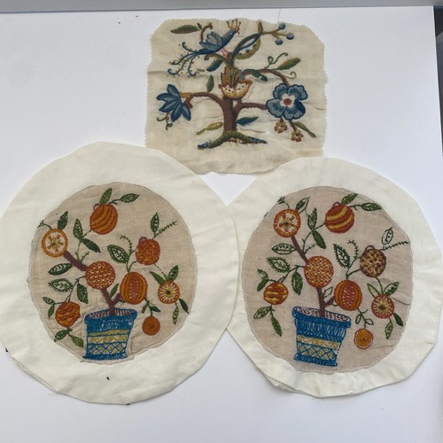 VTG Embroidery Crewel Panels Hand Stitched Cottage Core Tree Flower Craft Cutter - Picture 2 of 13