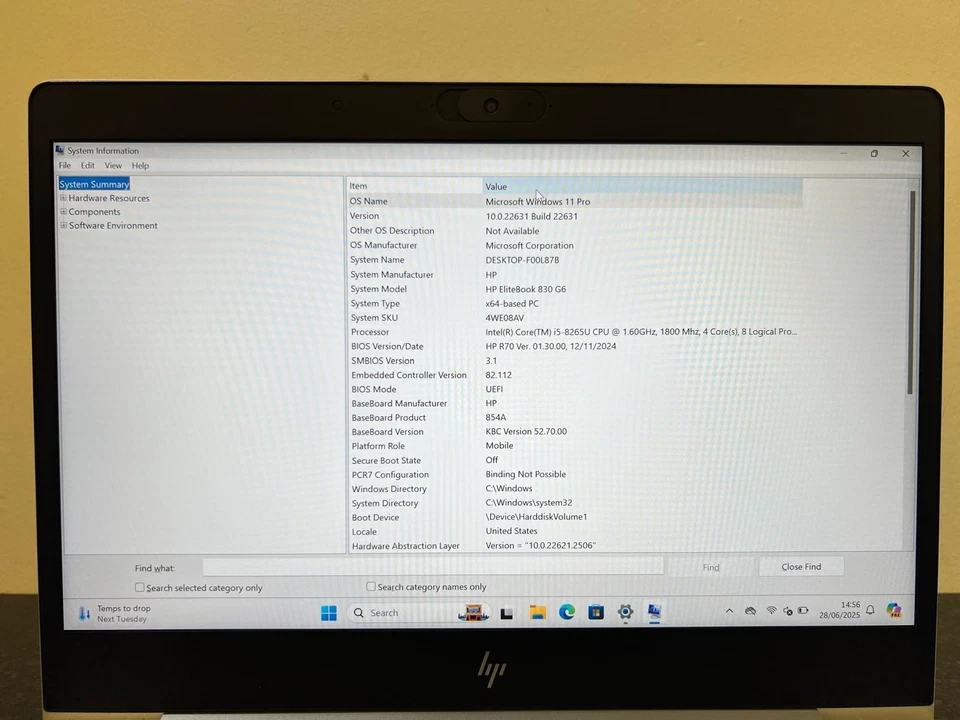 HP EliteBook 830 G6 i5 8265U 16GB RAM 256GB SSD Win 11 13" Laptop - Image 2 of 4