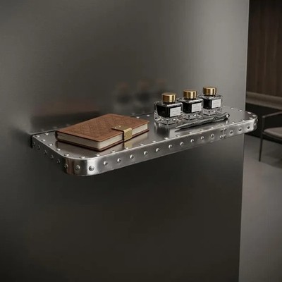 Industrial Riveted Aluminum Wall Shelf 18'' Aircraft Style Floating Metal Shelf