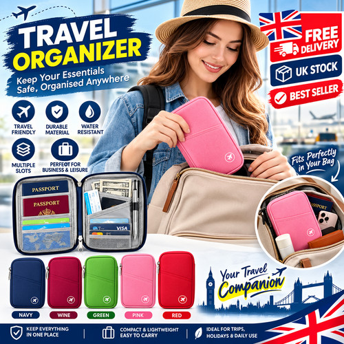 Travel Organiser Passport Document Tickets Holder Wallet Bag Purse Zip Case UK