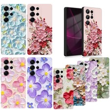 Impasto Flowers Silicone Case For Samsung S25 Ultra S24 A16 A35 A54 Phone Cover