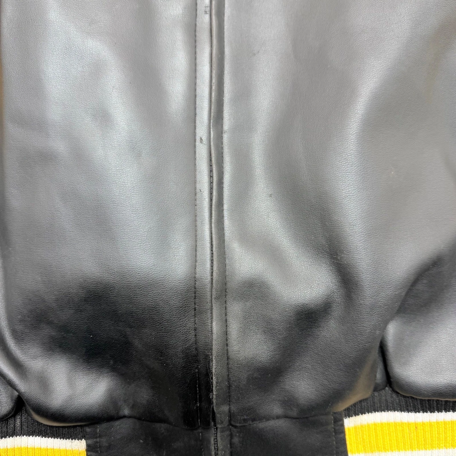 NFL Pittsburgh Steelers Faux Leather Varsity Jacket Mens Large Black Yellow - product detail image 7