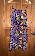 NWT Vans XL Floral Slip Dress Tropical Sundress Black Neon Sleeveless New