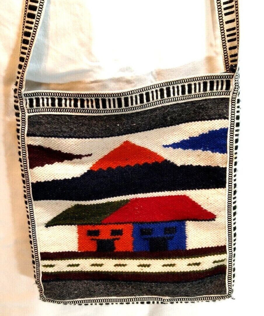 Shoulder Bag Knit Woven with Zipper Novelty Purse Sky Mountain Home Ecuador VTG-image