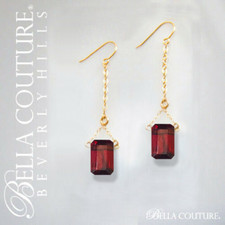 NEW RARE BC® NATURAL GARNET 14K YELLOW GOLD VICTORIAN DANGLE EMERALD EARRINGS