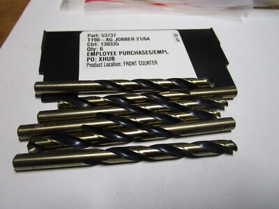 21/64'' Hi-Molybdenum Steel 135° Split Point Black/Gold Finish Jobber Drill QTY 6