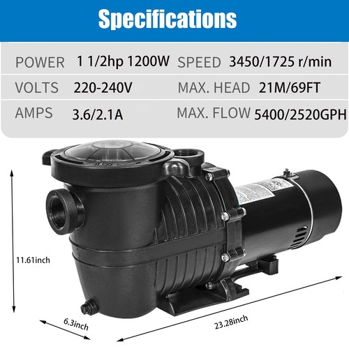 1.5HP 2 Speed Above/Inground Swimming Pool Pump Motor 90/42GPM 69FT Hmax 230V - Picture 4 of 12