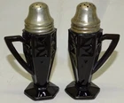Depression Glass Black Salt & Pepper -Metal Lids