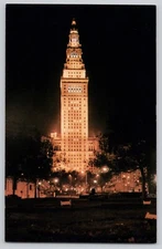 Terminal Tower Cleveland Ohio Night View Chrome Postcard Betti Gannon