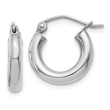 14K White Gold Polished 3mm Lightweight Tube Hoop Earrings Perfect Gift for Her