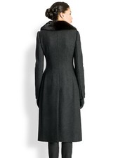 Nwt Dolce & Gabbana Charcoal Single-breasted Grey Mink Fur Collar Wool Coat Uk8