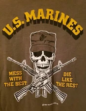 U.S. Marines PRE-OWNED MESS WITH THE BEST DIE LIKE Size XL GREEN 1983 T-Shirt 