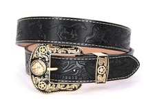 Western BK Belt Genuine Leather Gold Horse Print Star Horse Buckle Pants Size 38