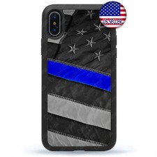 Case Cover Blue Line Police USA Flag For iPhone 17 16 15 14 13 12 Pro Max Plus