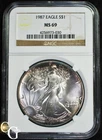 1987 Silver Eagle Graded NGC MS69 Early Date Bullion Coins .999 Gorgeous Toning!
