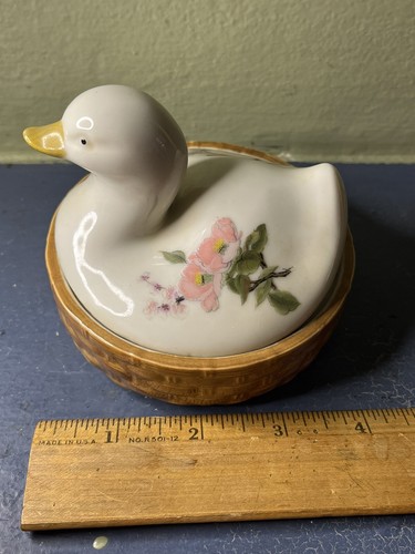 Takahashi Cho-Cho San Francisco Japan Pottery VTG Duck Nest Trinket Box - Picture 4 of 6