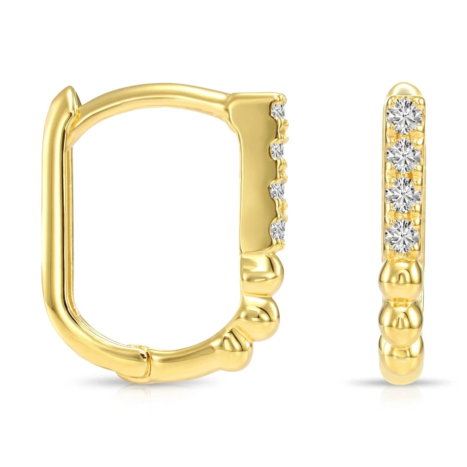 14K Real Solid Gold Dainty Pave Diamond Small Huggie Hoop Earrings Labgrown 12MM - Image 4 of 4
