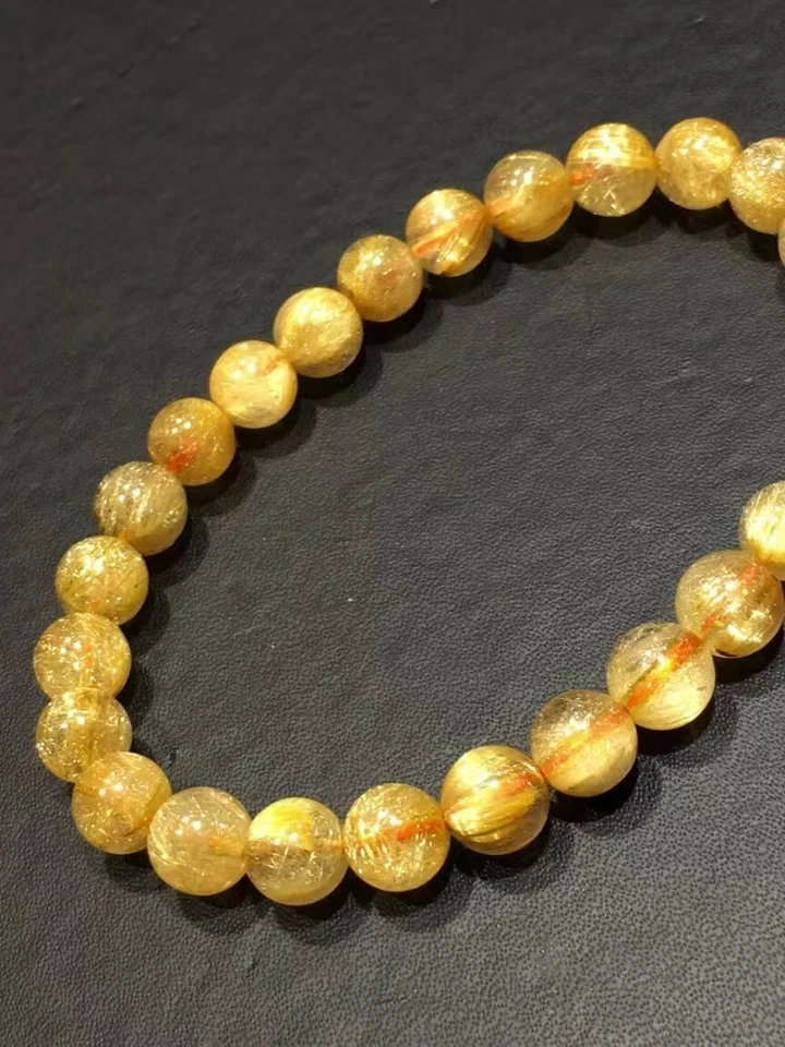 Pulsera de cuentas redondas de cristal de cuarzo rutilado oro natural AAAAA Foto 4 de 4