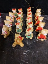  21 Ceramic Teddy Bear Christmas Tree Ornaments 2 1/4" Tall Colorful  Detailed
