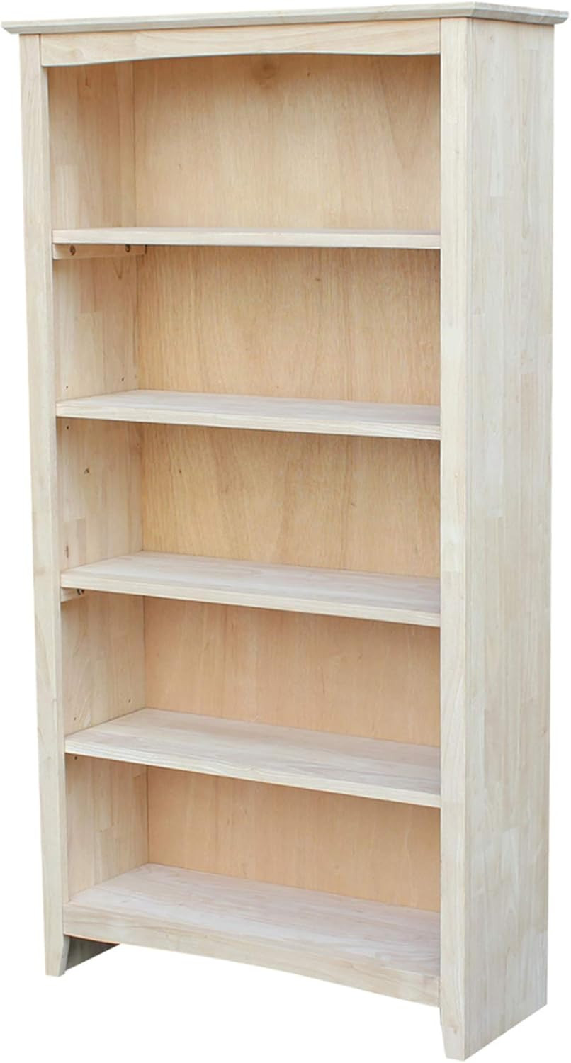 Solid Wood Bookcase 60" High Unfinished Parawood Shelves, Adjustable Storage Org