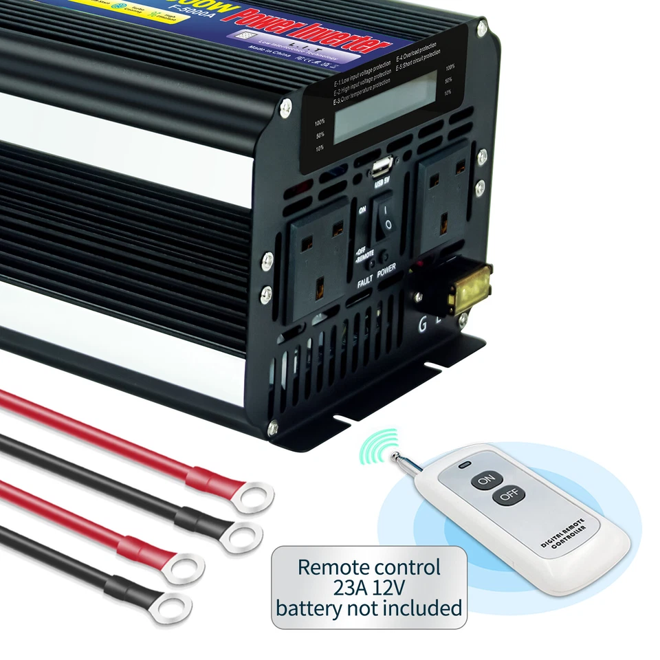 5000W 10000W Power Inverter DC 12V to AC 240V Converter USB 2AC Remote Control - Image 3 of 4