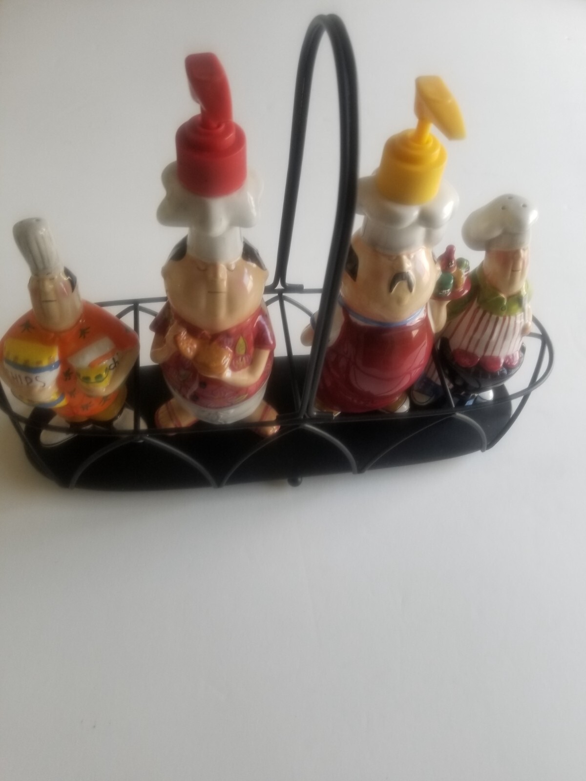 Tracy Flickinger Condiment Set & Caddy Masters of the Grill BBQ Chefs