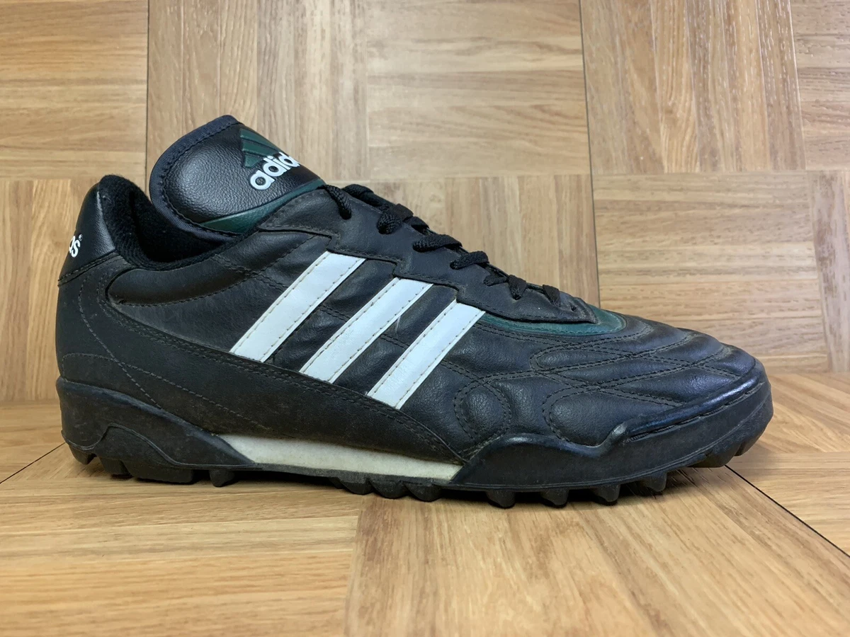 Vintage Adidas Questra 1997 Black Leather Pine Green Indoor Turf Shoes Sz 11