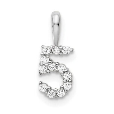 14k Weißgold Diamant Zahl 5 Anhänger 0,38g, L-13,53mm, B-5,13mm Mutter Geschenk