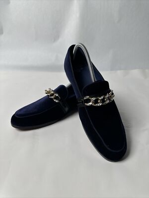 Royal Shoes Velvet Blue W/ Gold Chain | eBay display picture 3
