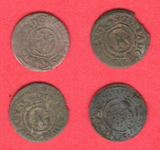 LOT OF 4 COINS Riga Schilling 1634 Gustav II Adolf 30-Year War Latvia Sweden 946