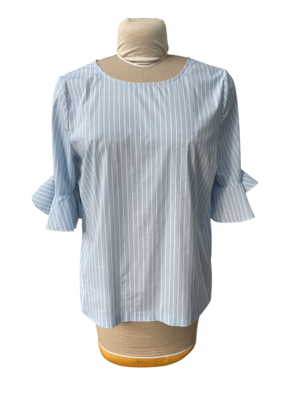 Calvin Klein Women’s Stripe Ruffle Sleeve Top Sz. L Lightweight Packable thumbnail 3