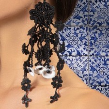 ANTICA SARTORIA BLACK SHELLS AND FLOWERS EARRINGS NEW WITH TAG