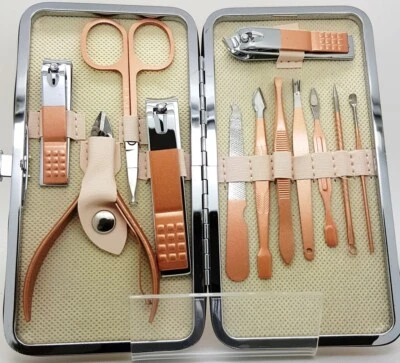 ROZAR BRAND 12 Tool Nail Care Kit Cutter Set Clippers Manicure Pedicure Cuticle Tools Gifts