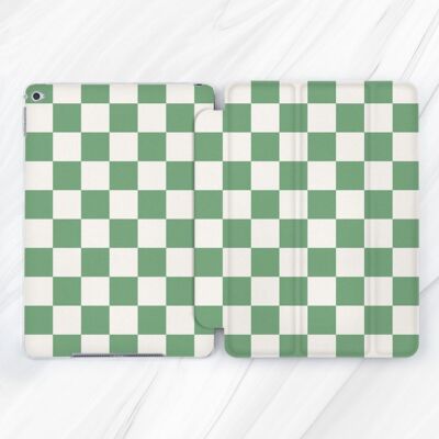 Green Checkers Geometric Case For iPad 10.2 Air 11 13 Pro 12.9 13 Mini 11th gen