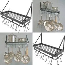 Hanging Kitchen Organizer Pot Pan Holder Wall Mount Dish Rack Utensil Cookware
