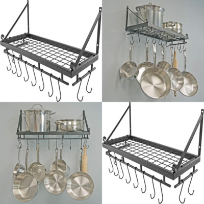 Hanging Kitchen Organizer Pot Pan Holder Wall Mount Dish Rack Utensil Cookware