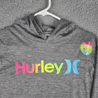 Vintage Hurley Hoodie Boys XL Grey Rashguard UPF 50 Sun Protection Pullover