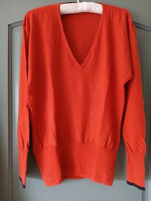 Bastyan 100% Extra Fine Merino Wool Burnt Orange Pullover Pulli V Neck L Xl