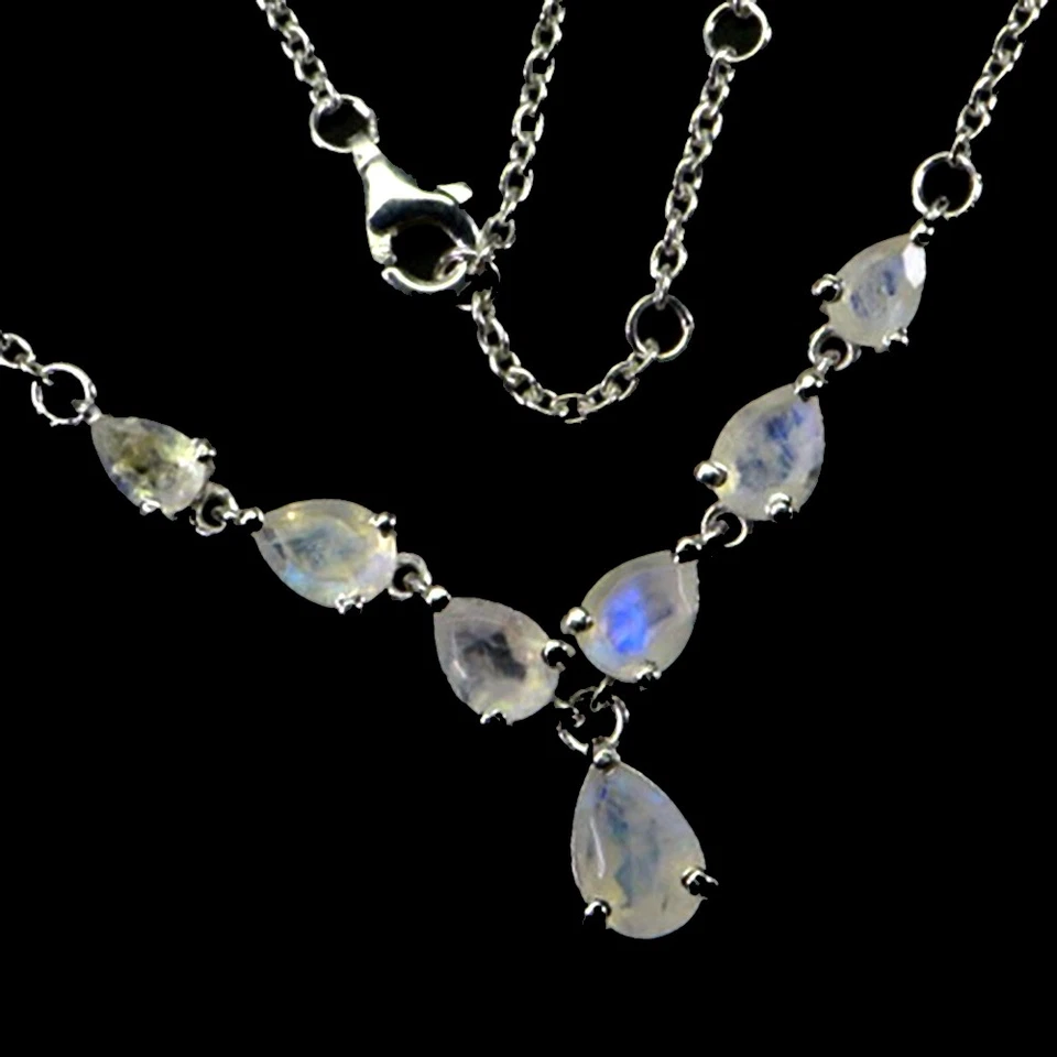 925 Argento Sterling Collana Pera Pietra di Luna 8x6mm Gemma Naturale Gioielli 1 - Immagine 2 di 4
