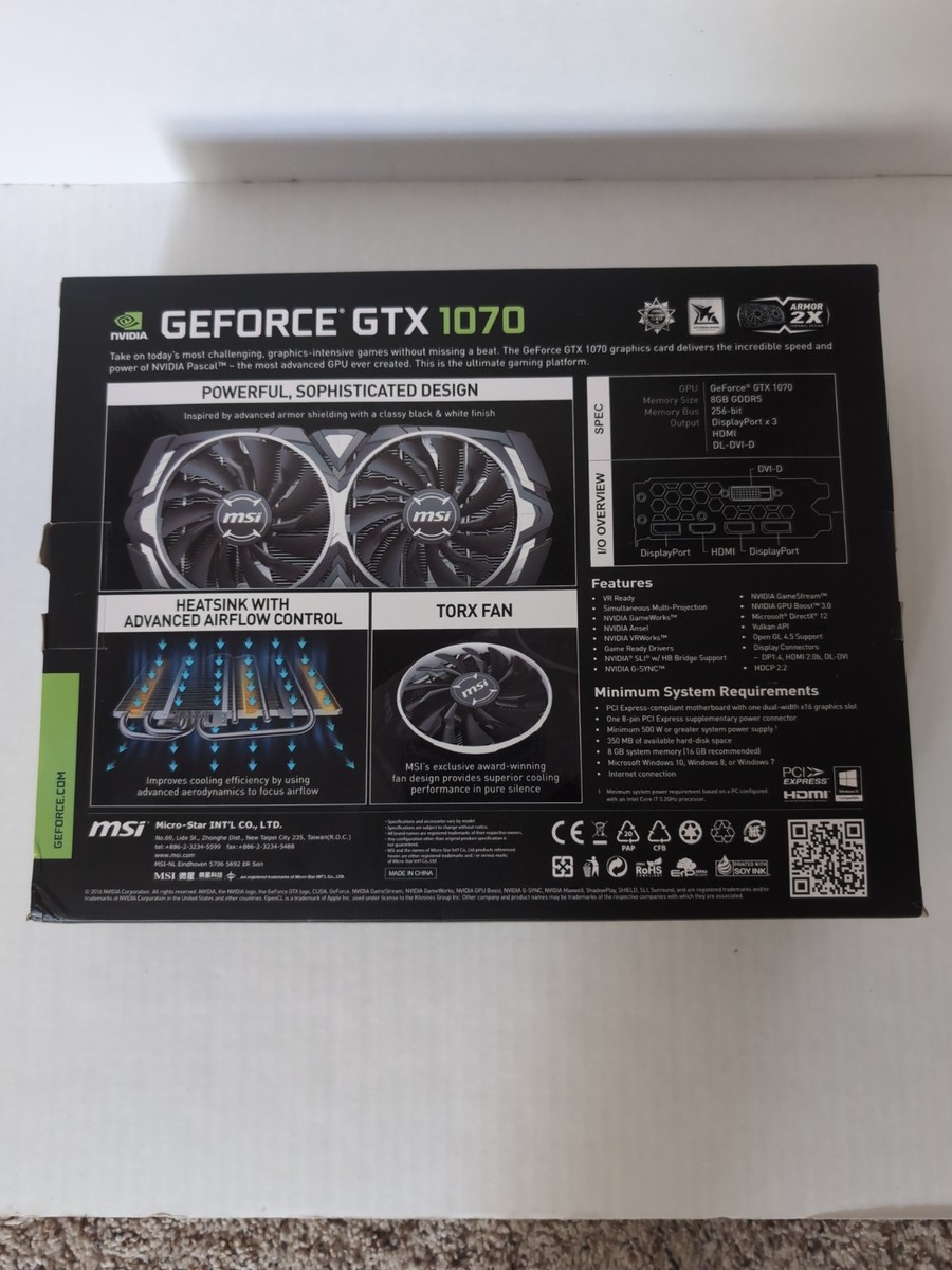 MSI NVIDIA GeForce GTX 1070 Aero OC 8GB graphics Card for sale