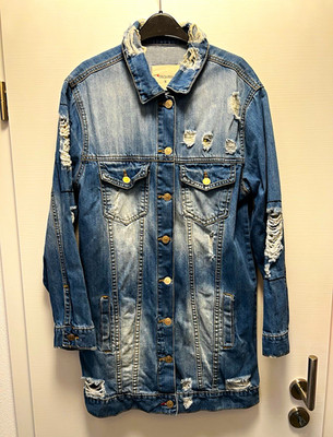 DSQUEN Damen Jeansjacke Denim Blau Destroyed Used-Look Langarm lang Gr. S