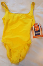 New Vintage Swimsuit Swimwear Christina Yellow Ribbed Made in Canada Size 10