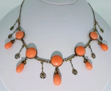 Victorian Silver Gilt Coral Star Etruscan Revival Necklace