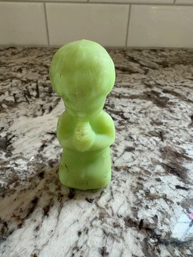 Vintage Fenton Green Satin Glass Praying Boy Figurine