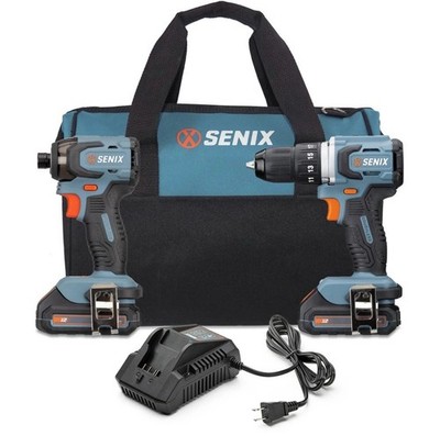 Senix 20V Brushless 1/2 '' Drill/Driver &1/4''Impact Driver Combo Kit, 2 Batteries