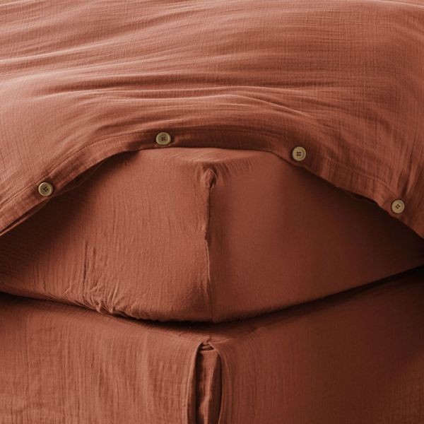 Gaze de coton Terracotta : drap housse 200x200 pour une ambiance bohème chic