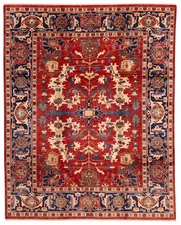 Vintage Red Traditional 8'3" x 9'11" Hand-Knotted Oriental Wool Area Rug