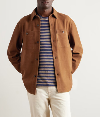 Brown Leather Shirt jacket for Men Pure Suede Size S M L XXL 3XL CM