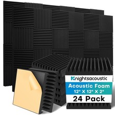 24 Pack 12x12x2 Sound Absorbing Acoustic Foam Panels Self Adhesive Black
